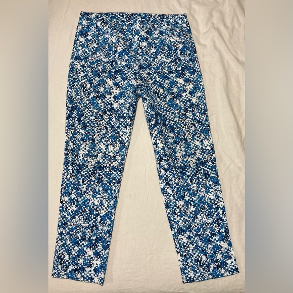 Attyre Blue and White Straight Leg Pants with Geometric Patterns - Picture 1 of 13